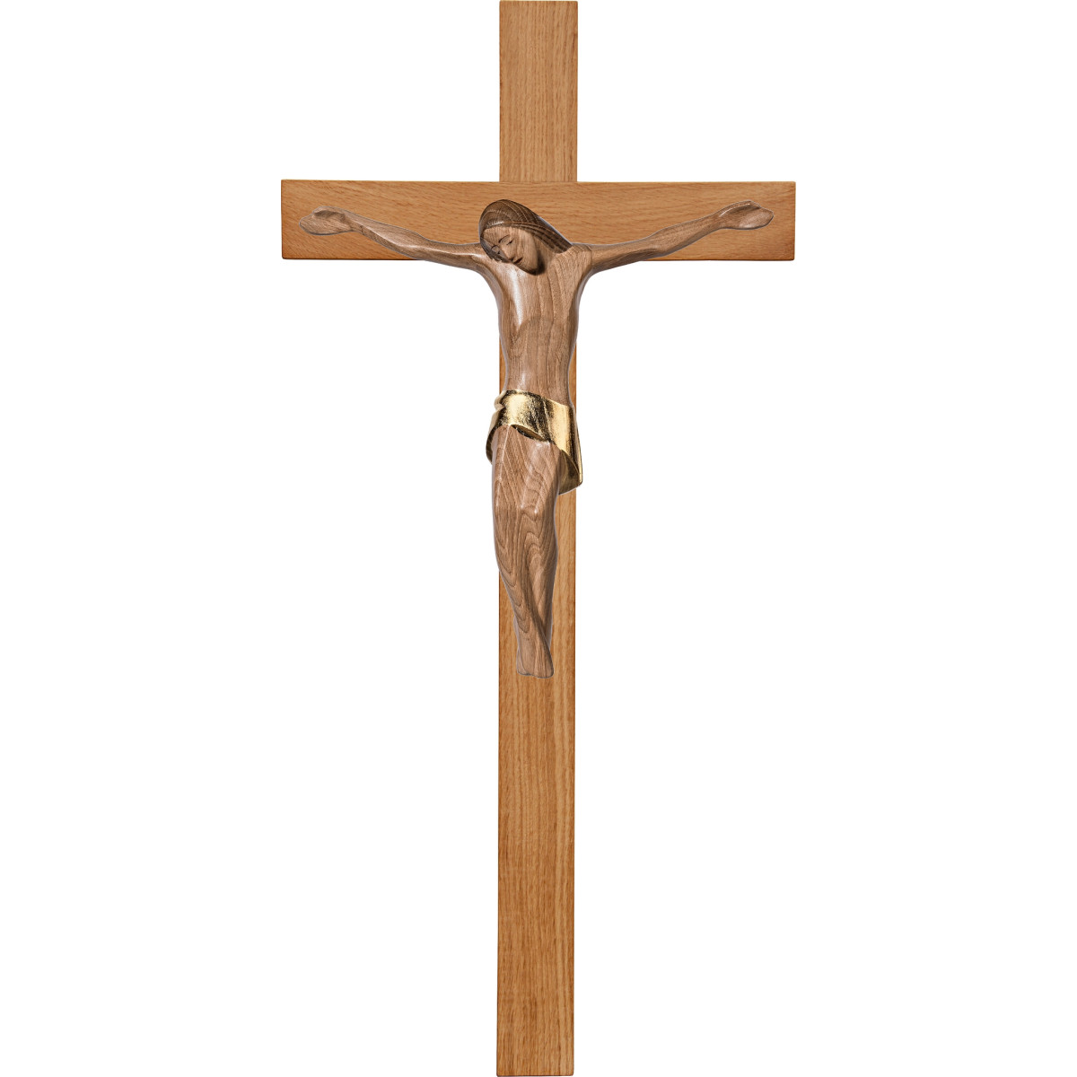 Cristo moderno ROMA en cruz de roble simple ancha